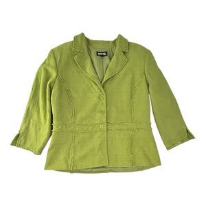 Kasper Lime Spring Green Blazer Jacket Silk Cotton Blend Fringed Trim Women’s 14